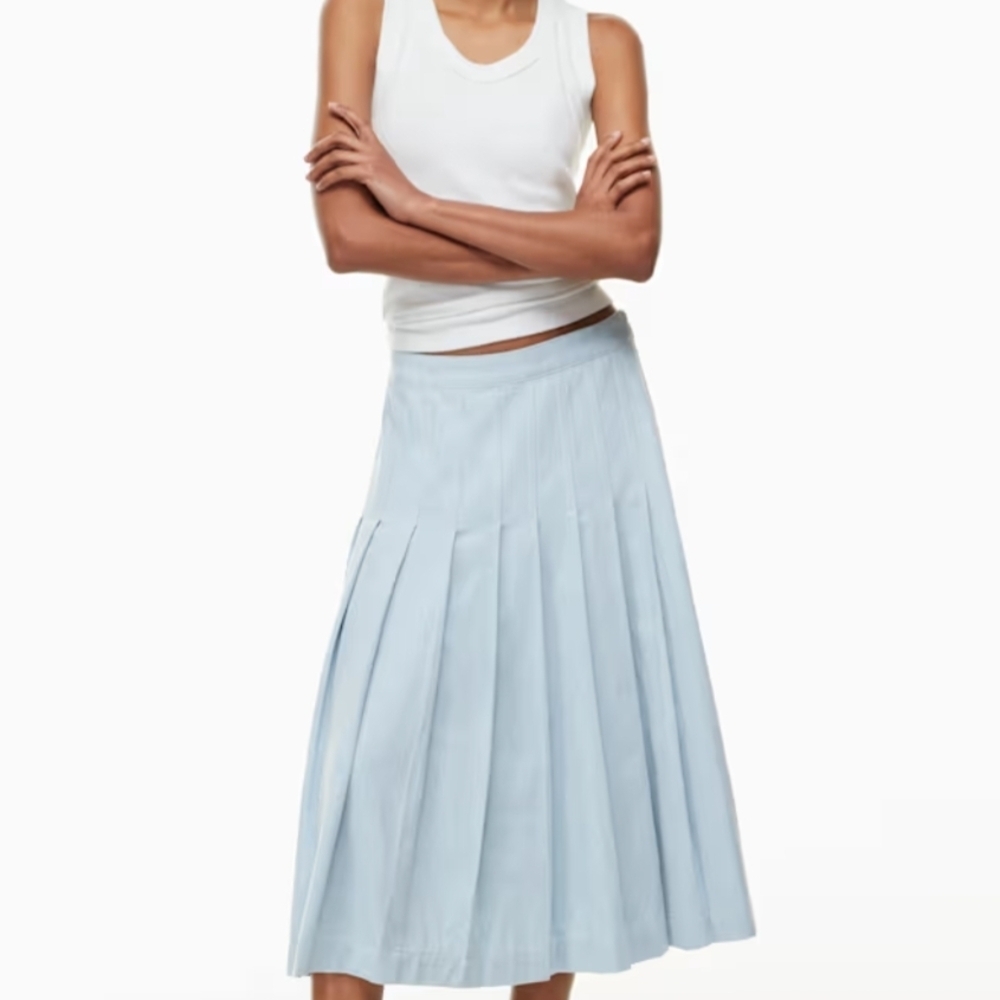 Babaton Light Wash Denim Pleated Midi Skirt | Aritzia | Size 10 - Picture 1 of 11